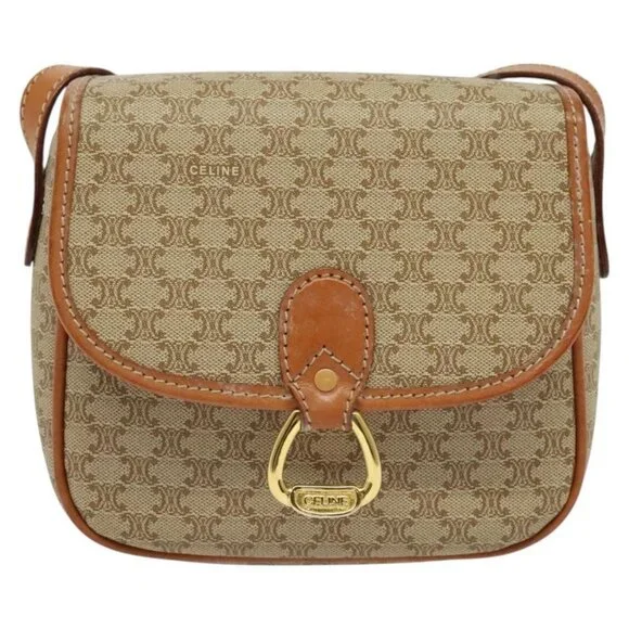 Authentic CELINE Macadam Canvas Shoulder Bag PVC Beige Gold - Picture 6 of 16